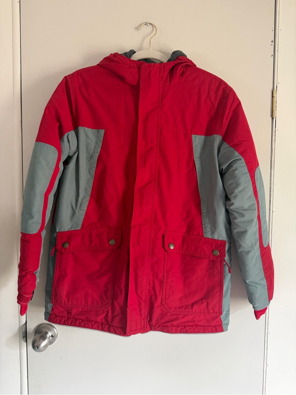 Red and Gray Lands End Kids Winter coat - Hooded Coat
